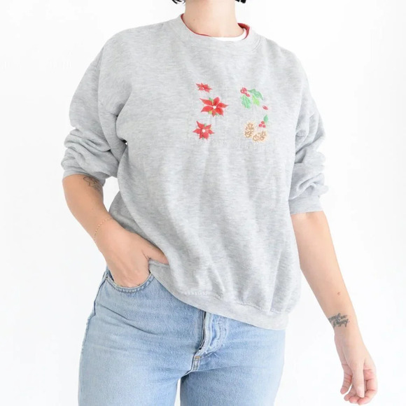 Vintage Basic  Editions Grey Crewneck Holiday Sweater - Picture 3 of 12